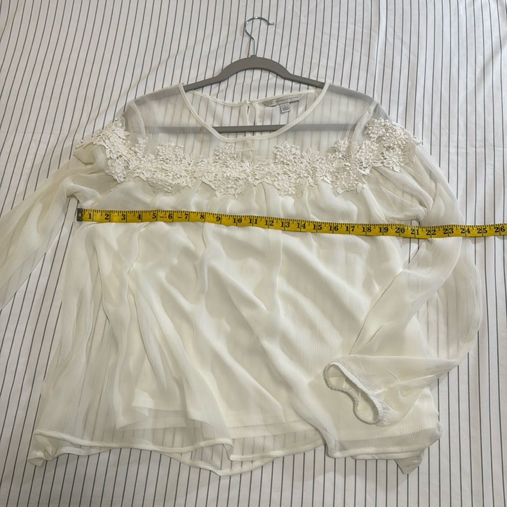 White see-through blouse, upper chest area and sleeves by Lauren Connard